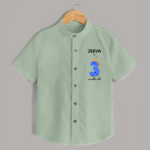 Milestone Shirt for 3rd Month | Soft Cotton Personalized Shirt | Unisex Design - MINT GREEN - 0 - 6 Months Old (Chest 23")