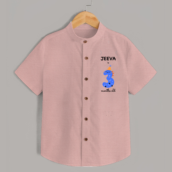 Milestone Shirt for 3rd Month | Soft Cotton Personalized Shirt | Unisex Design - PEACH - 0 - 6 Months Old (Chest 23")