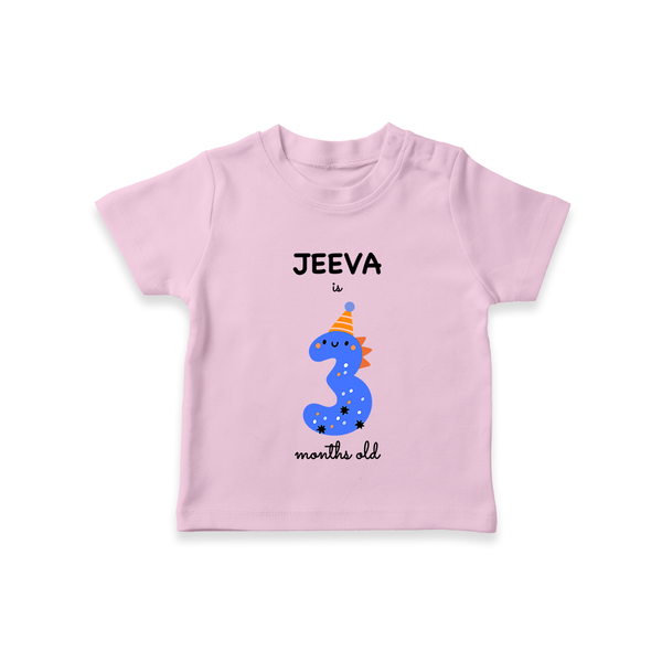 Milestone T-Shirt for 3rd Month | Soft Cotton Personalized T-Shirt | Unisex Design - BABY PINK - 0-5 Months Old (Chest 17")