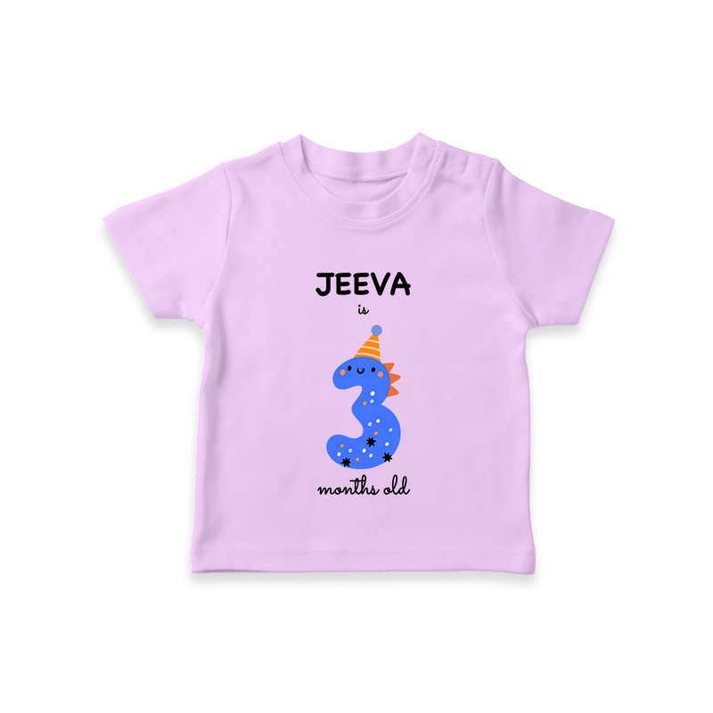 Milestone T-Shirt for 3rd Month | Soft Cotton Personalized T-Shirt | Unisex Design - LILAC - 0-5 Months Old (Chest 17")