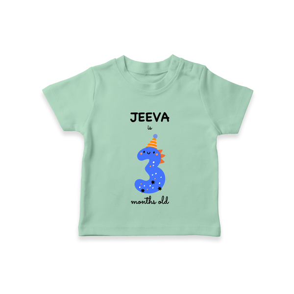 Milestone T-Shirt for 3rd Month | Soft Cotton Personalized T-Shirt | Unisex Design - MINT GREEN - 0-5 Months Old (Chest 17")