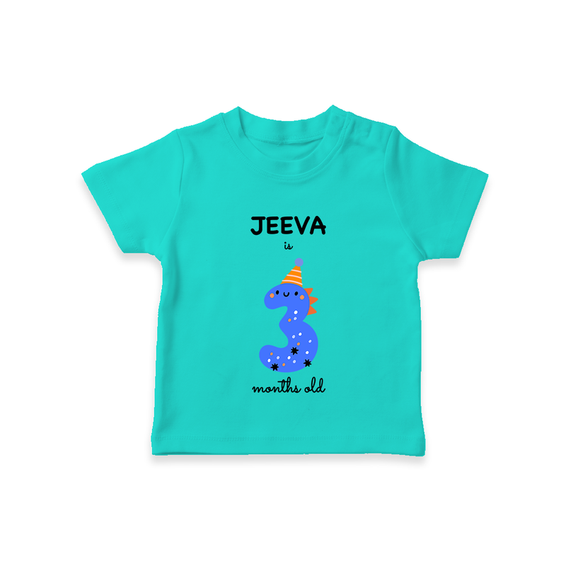 Milestone T-Shirt for 3rd Month | Soft Cotton Personalized T-Shirt | Unisex Design - TEAL - 0-5 Months Old (Chest 17")
