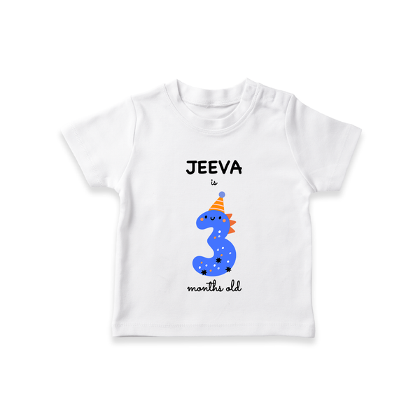 Milestone T-Shirt for 3rd Month | Soft Cotton Personalized T-Shirt | Unisex Design - WHITE - 0-5 Months Old (Chest 17")