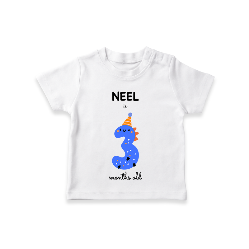 Celebrate The Third Month Birthday Custom T-Shirt, Featuring with your Baby's name - WHITE - 0 - 5 Months Old (Chest 17")