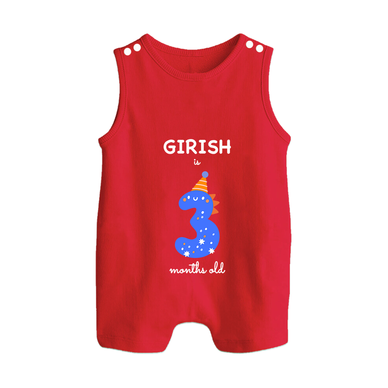 Milestone Romper Suit/ Sleeveless Romper for 3rd Month | Soft Cotton Personalized Romper Suit/ Sleeveless Romper | Unisex Design - RED - 0 - 5 Months Old (Chest 18")