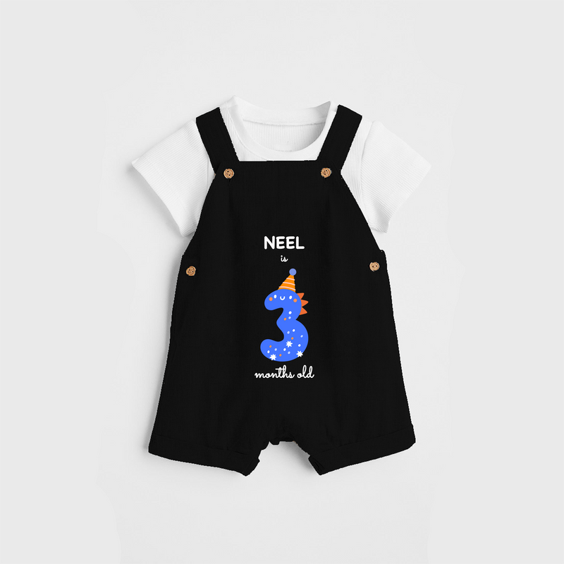 Celebrate The Third Month Birthday Custom Dungaree, Featuring with your Baby's name - BLACK - 0 - 5 Months Old (Chest 17")