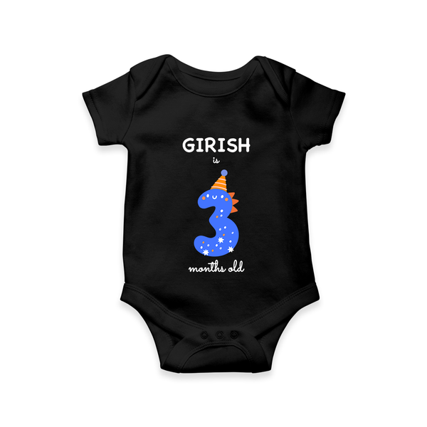 Milestone Romper for 3rd Month | Soft Cotton Personalized Romper/Onesie | Unisex Design - BLACK - New Born (Chest 14")