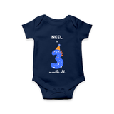 Celebrate The Third Month Birthday Custom Romper, Featuring with your Baby's name - NAVY BLUE - 0 - 3 Months Old (Chest 16")