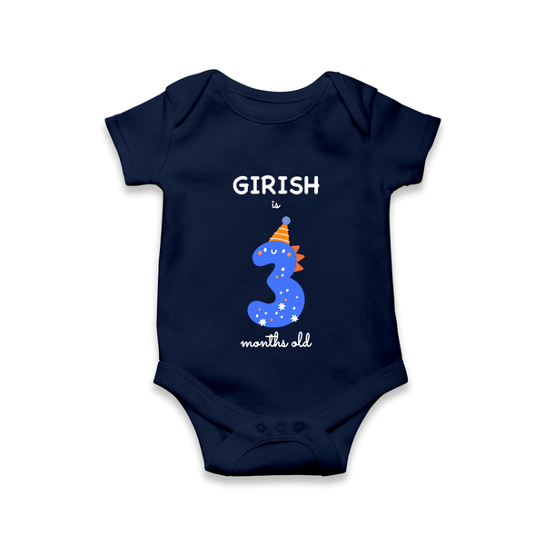 Milestone Romper for 3rd Month | Soft Cotton Personalized Romper/Onesie | Unisex Design - NAVY BLUE - New Born (Chest 14")