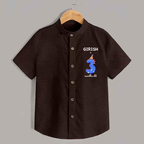 Milestone Shirt for 3rd Month | Soft Cotton Personalized Shirt | Unisex Design - CHOCOLATE BROWN - 0 - 6 Months Old (Chest 23")