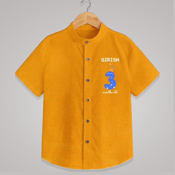 Milestone Shirt for 3rd Month | Soft Cotton Personalized Shirt | Unisex Design - CHROME YELLOW - 0 - 6 Months Old (Chest 23")