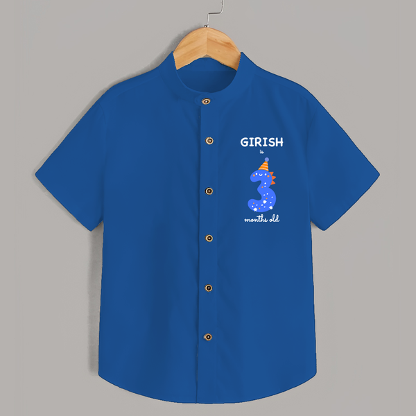 Milestone Shirt for 3rd Month | Soft Cotton Personalized Shirt | Unisex Design - COBALT BLUE - 0 - 6 Months Old (Chest 23")