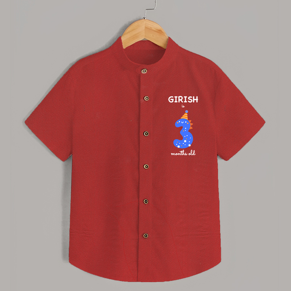 Milestone Shirt for 3rd Month | Soft Cotton Personalized Shirt | Unisex Design - RED - 0 - 6 Months Old (Chest 23")