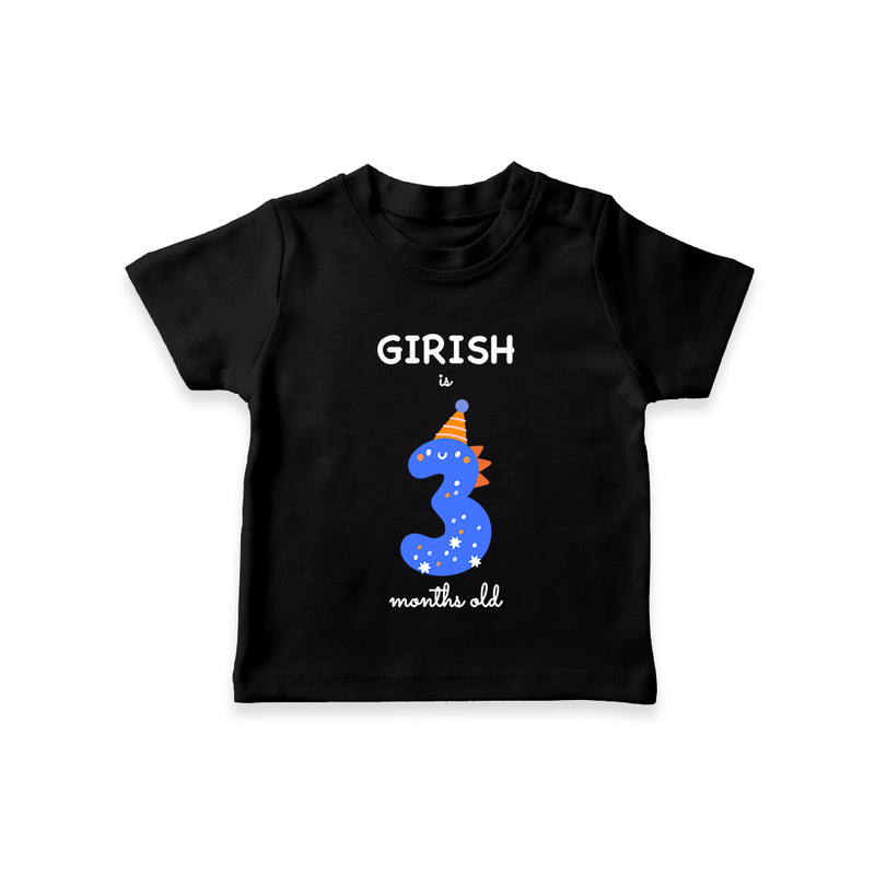 Milestone T-Shirt for 3rd Month | Soft Cotton Personalized T-Shirt | Unisex Design - BLACK - 0-5 Months Old (Chest 17")