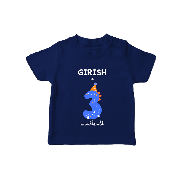 Milestone T-Shirt for 3rd Month | Soft Cotton Personalized T-Shirt | Unisex Design - NAVY BLUE - 0-5 Months Old (Chest 17")