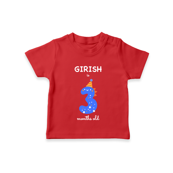 Milestone T-Shirt for 3rd Month | Soft Cotton Personalized T-Shirt | Unisex Design - RED - 0-5 Months Old (Chest 17")