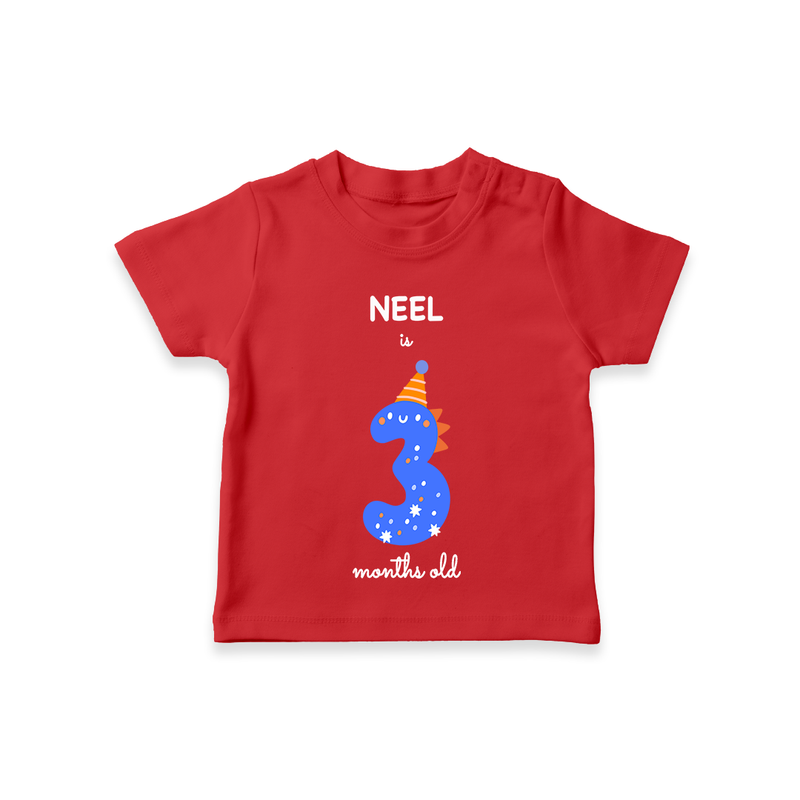 Celebrate The Third Month Birthday Custom T-Shirt, Featuring with your Baby's name - RED - 0 - 5 Months Old (Chest 17")