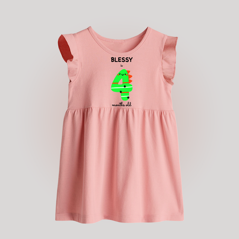 Milestone Baby Frock for 4th Month | Soft Cotton Personalized Baby Frock | Unisex Design - BABY PINK - 0 - 3 Months Old (Chest 17")