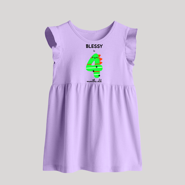 Milestone Baby Frock for 4th Month | Soft Cotton Personalized Baby Frock | Unisex Design - LILAC - 0 - 3 Months Old (Chest 17")