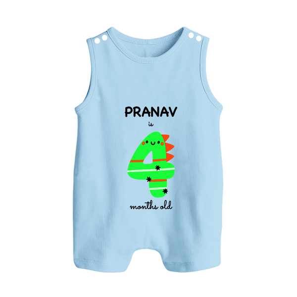 Milestone Romper Suit/ Sleeveless Romper for 4th Month | Soft Cotton Personalized Romper Suit/ Sleeveless Romper | Unisex Design - BABY BLUE - 0 - 5 Months Old (Chest 18")