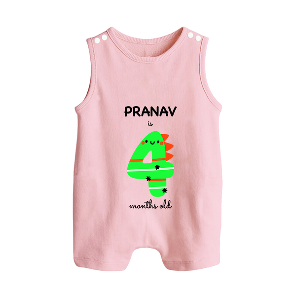 Milestone Romper Suit/ Sleeveless Romper for 4th Month | Soft Cotton Personalized Romper Suit/ Sleeveless Romper | Unisex Design - BABY PINK - 0 - 5 Months Old (Chest 18")