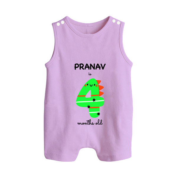 Milestone Romper Suit/ Sleeveless Romper for 4th Month | Soft Cotton Personalized Romper Suit/ Sleeveless Romper | Unisex Design - LILAC - 0 - 5 Months Old (Chest 18")