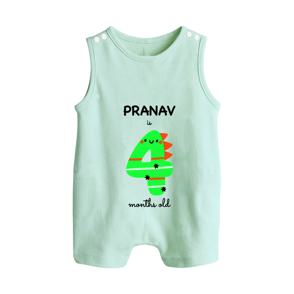 Milestone Romper Suit/ Sleeveless Romper for 4th Month | Soft Cotton Personalized Romper Suit/ Sleeveless Romper | Unisex Design - MINT GREEN - 0 - 5 Months Old (Chest 18")