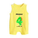 Milestone Romper Suit/ Sleeveless Romper for 4th Month | Soft Cotton Personalized Romper Suit/ Sleeveless Romper | Unisex Design - PASTEL YELLOW - 0 - 5 Months Old (Chest 18")