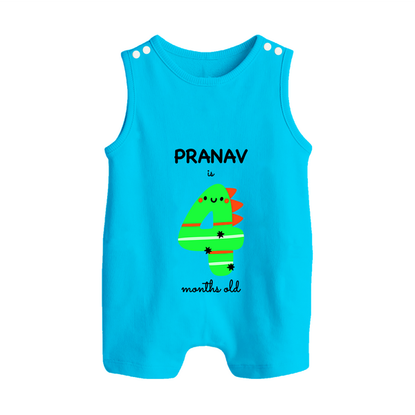 Milestone Romper Suit/ Sleeveless Romper for 4th Month | Soft Cotton Personalized Romper Suit/ Sleeveless Romper | Unisex Design - SKY BLUE - 0 - 5 Months Old (Chest 18")