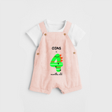 Celebrate The Fourth Month Birthday Custom Dungaree, Featuring with your Baby's name - PEACH - 0 - 5 Months Old (Chest 17")