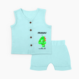 Milestone Jabla Set for 4th Month | Soft Cotton Personalized Jabla Set | Unisex Design - BABY BLUE - 0 - 3 Months Old (Chest 9.8")