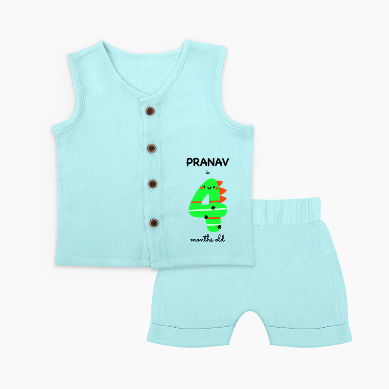 Milestone Jabla Set for 4th Month | Soft Cotton Personalized Jabla Set | Unisex Design - BABY BLUE - 0 - 3 Months Old (Chest 9.8")