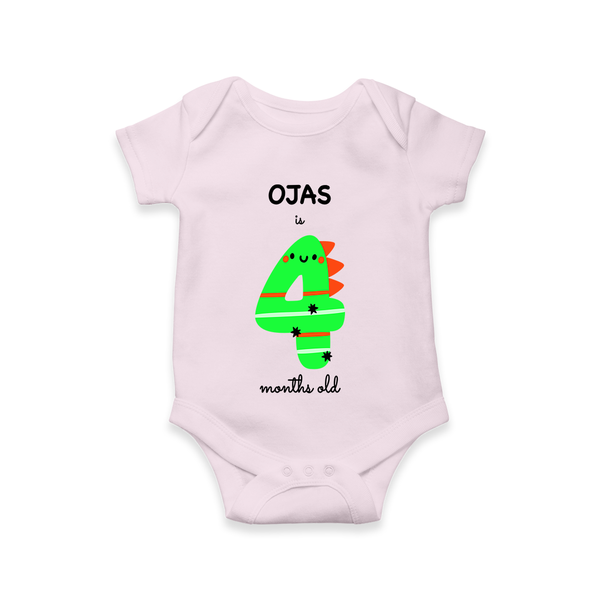Celebrate The Fourth Month Birthday Custom Romper, Featuring with your Baby's name - BABY PINK - 0 - 3 Months Old (Chest 16")
