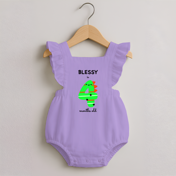 Milestone Romper Frock for 4th Month | Soft Cotton Personalized Romper Frock | Unisex Design - LILAC - 0 - 3 Months Old (Chest 19")