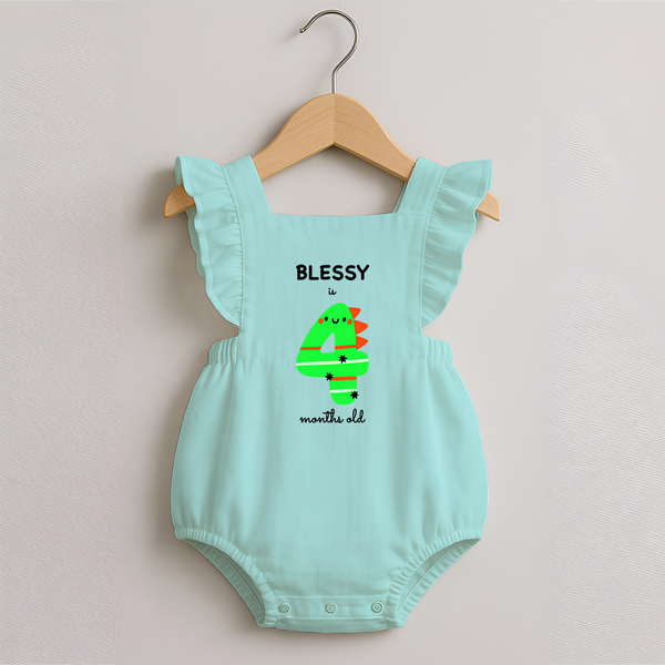 Milestone Romper Frock for 4th Month | Soft Cotton Personalized Romper Frock | Unisex Design - MINT GREEN - 0 - 3 Months Old (Chest 19")