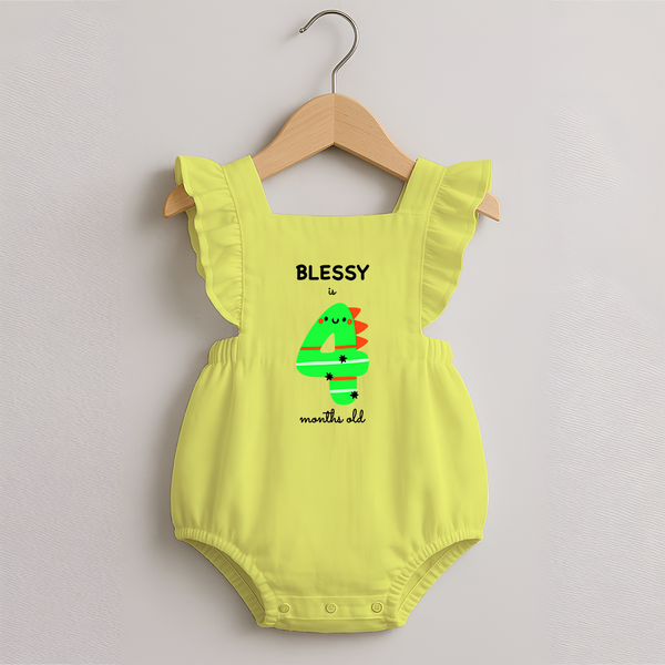 Milestone Romper Frock for 4th Month | Soft Cotton Personalized Romper Frock | Unisex Design - PASTEL YELLOW - 0 - 3 Months Old (Chest 19")