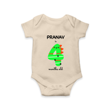 Milestone Romper for 4th Month | Soft Cotton Personalized Romper/Onesie | Unisex Design - IVORY - New Born (Chest 14")