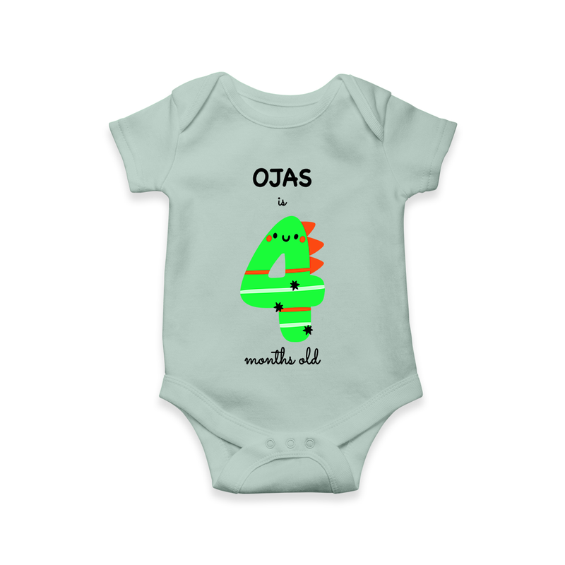 Celebrate The Fourth Month Birthday Custom Romper, Featuring with your Baby's name - MINT GREEN - 0 - 3 Months Old (Chest 16")