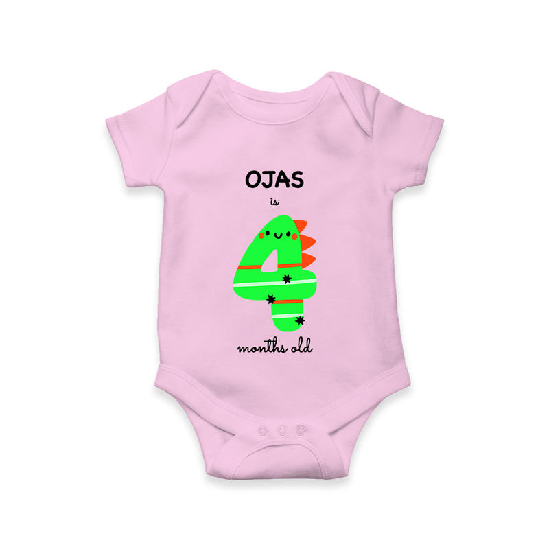 Celebrate The Fourth Month Birthday Custom Romper, Featuring with your Baby's name - PINK - 0 - 3 Months Old (Chest 16")