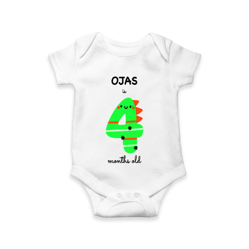 Celebrate The Fourth Month Birthday Custom Romper, Featuring with your Baby's name - WHITE - 0 - 3 Months Old (Chest 16")