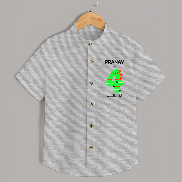 Milestone Shirt for 4th Month | Soft Cotton Personalized Shirt | Unisex Design - GREY - 0 - 6 Months Old (Chest 23")