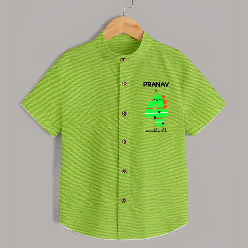 Milestone Shirt for 4th Month | Soft Cotton Personalized Shirt | Unisex Design - LIME GREEN - 0 - 6 Months Old (Chest 23")