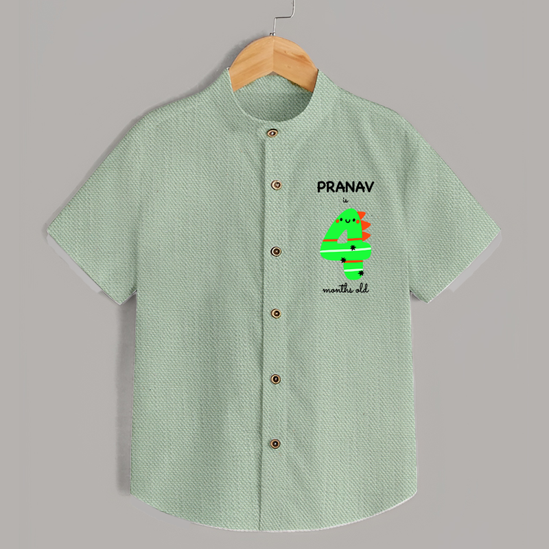 Milestone Shirt for 4th Month | Soft Cotton Personalized Shirt | Unisex Design - MINT GREEN - 0 - 6 Months Old (Chest 23")