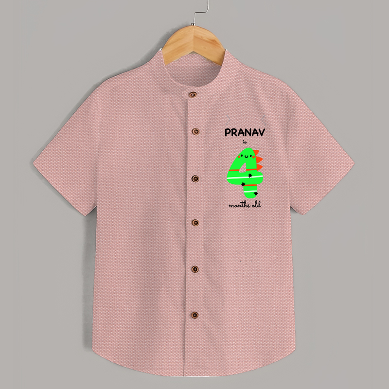 Milestone Shirt for 4th Month | Soft Cotton Personalized Shirt | Unisex Design - PEACH - 0 - 6 Months Old (Chest 23")