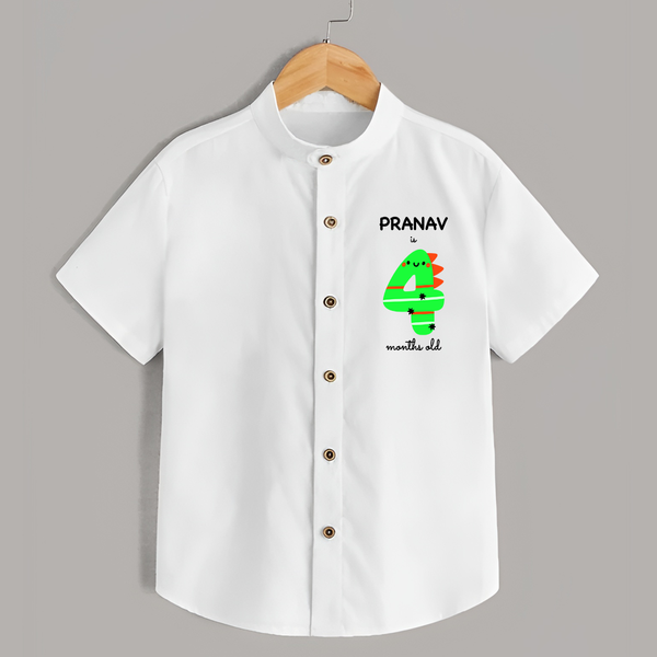 Milestone Shirt for 4th Month | Soft Cotton Personalized Shirt | Unisex Design - WHITE - 0 - 6 Months Old (Chest 23")