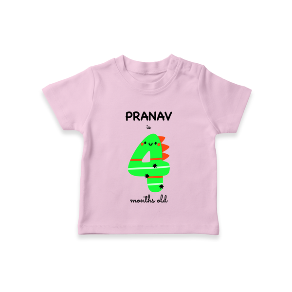 Milestone T-Shirt for 4th Month | Soft Cotton Personalized T-Shirt | Unisex Design - BABY PINK - 0-5 Months Old (Chest 17")