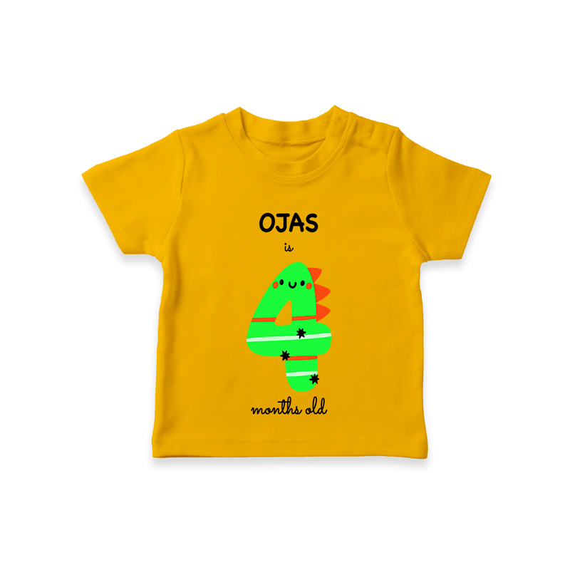 Celebrate The Fourth Month Birthday Custom T-Shirt, Featuring with your Baby's name - CHROME YELLOW - 0 - 5 Months Old (Chest 17")