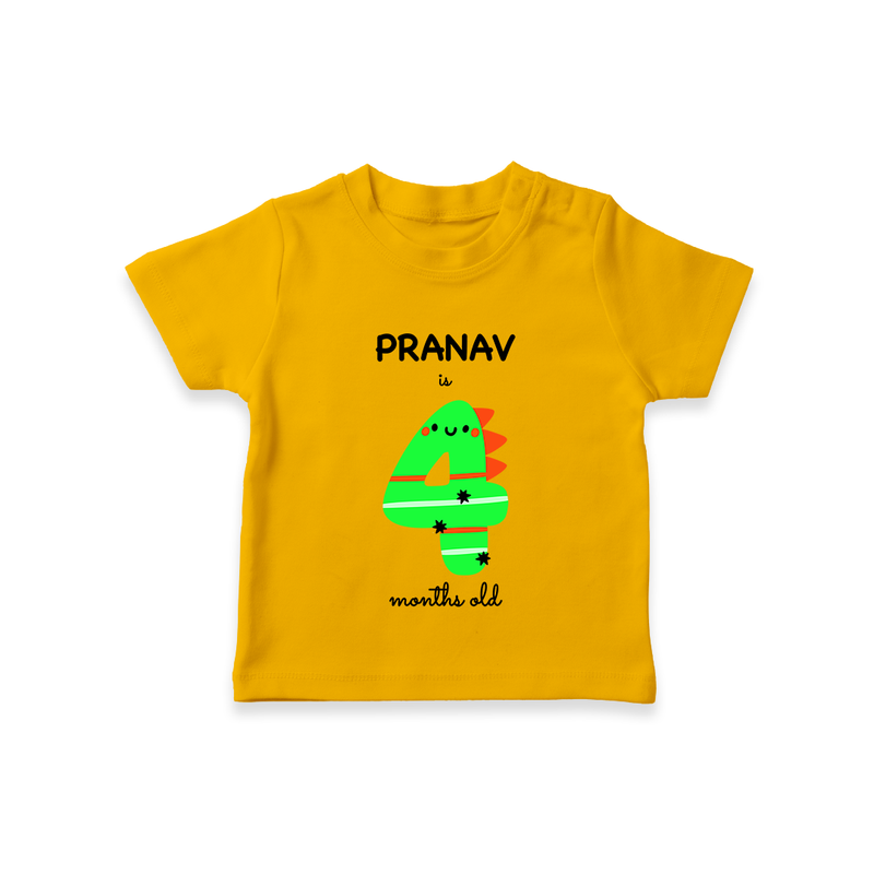 Milestone T-Shirt for 4th Month | Soft Cotton Personalized T-Shirt | Unisex Design - CHROME YELLOW - 0-5 Months Old (Chest 17")