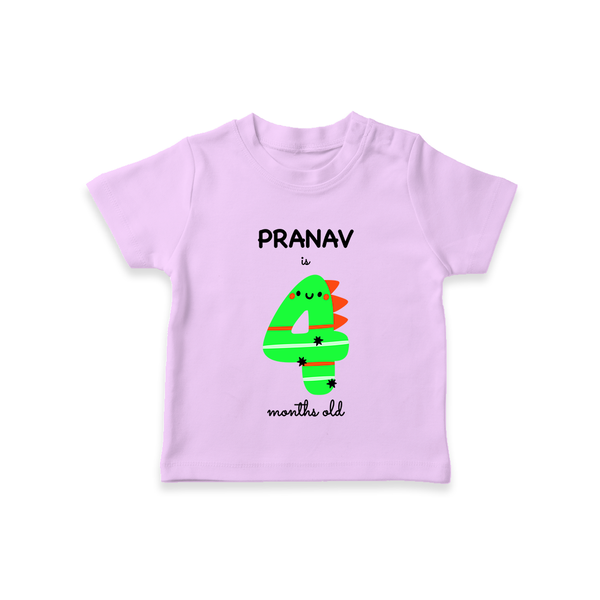 Milestone T-Shirt for 4th Month | Soft Cotton Personalized T-Shirt | Unisex Design - LILAC - 0-5 Months Old (Chest 17")