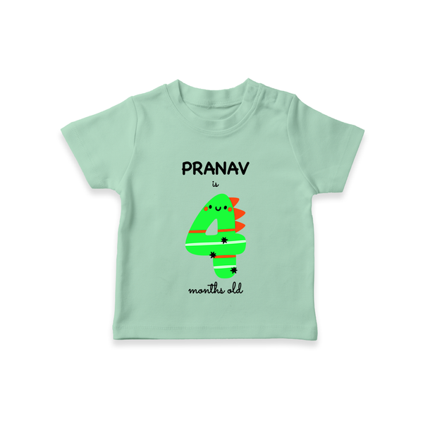 Milestone T-Shirt for 4th Month | Soft Cotton Personalized T-Shirt | Unisex Design - MINT GREEN - 0-5 Months Old (Chest 17")